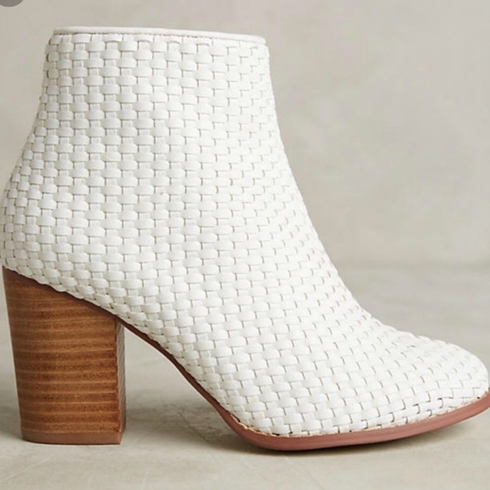 Billy Ella white basket leather heel booties